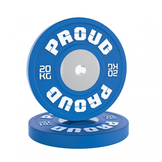 PROMO - OBCIĄŻENIE OLIMPIJSKIE BUMPER COMPETITION COLOR 5-25KG + GRYF WEIGHTLIFTING 20KG PROUD