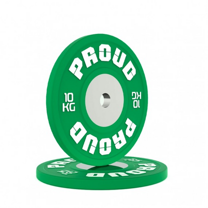 PROMO - OBCIĄŻENIE OLIMPIJSKIE BUMPER COMPETITION COLOR 5-25KG + GRYF WEIGHTLIFTING 20KG PROUD