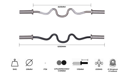 GRYF OLIMPIJSKI TRENINGOWY MOCNO ŁAMANY SUPER CURL BLACK PROUD